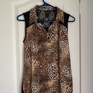Leopard Print Sleeveless Blouse
